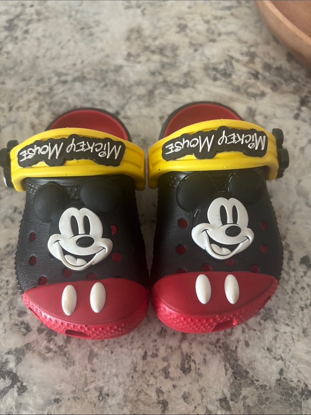 CROCS Kids Mickey Mouse Black Red Clogs with Yellow Strap